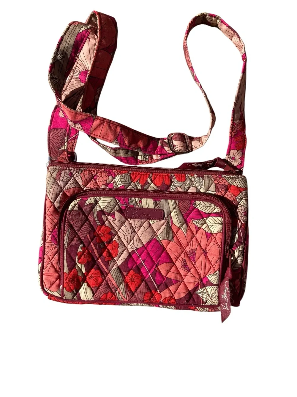 Vera Bradley Quilted Floral Crossbody Bag Pink Burgundy Multicolor Travel Purse